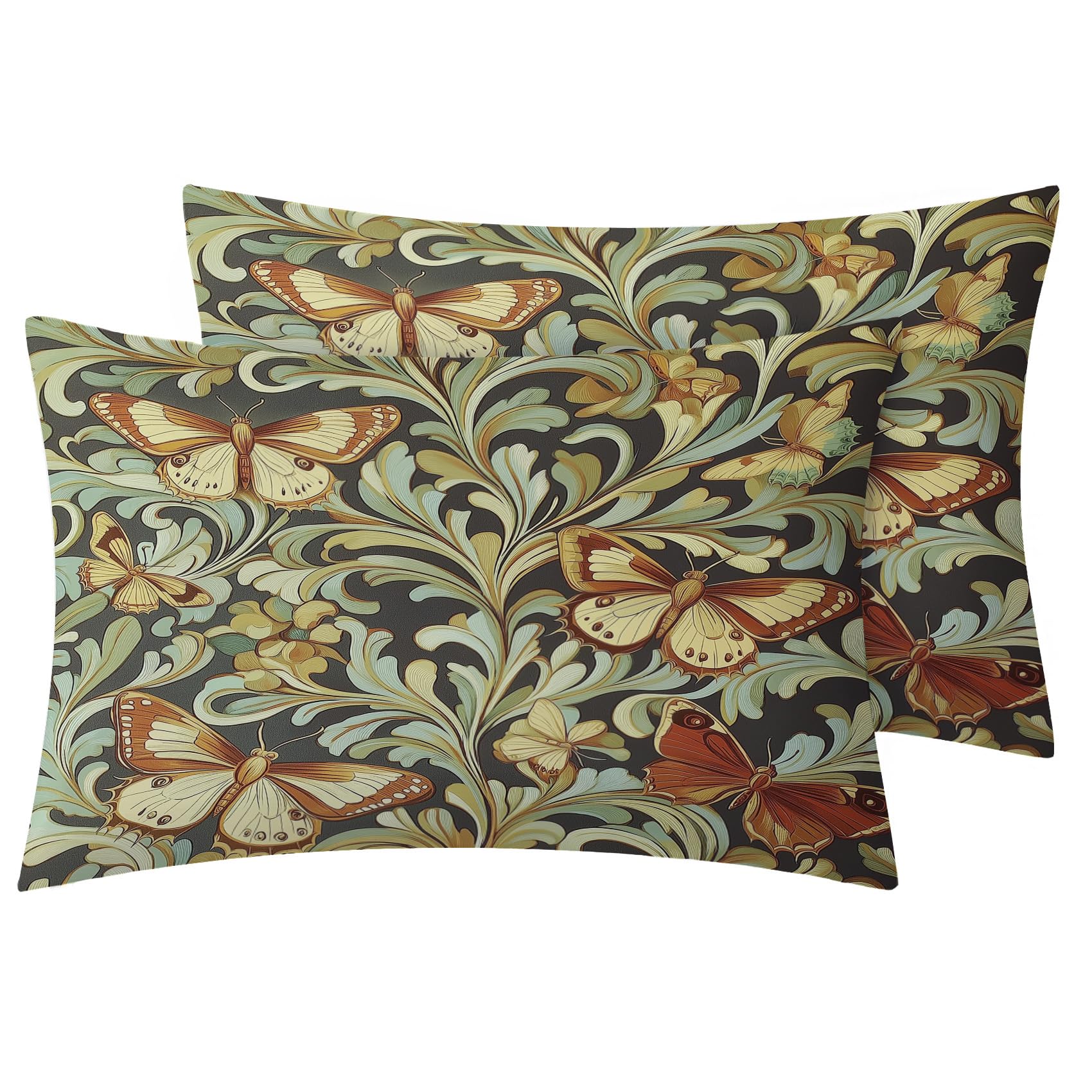 Generic Butterfly Throw Pillow Covers 20x20 Set of 2, Retro Botanical Pillowcase, Pillow Shams with Zipper, Soft Breathable, Abs