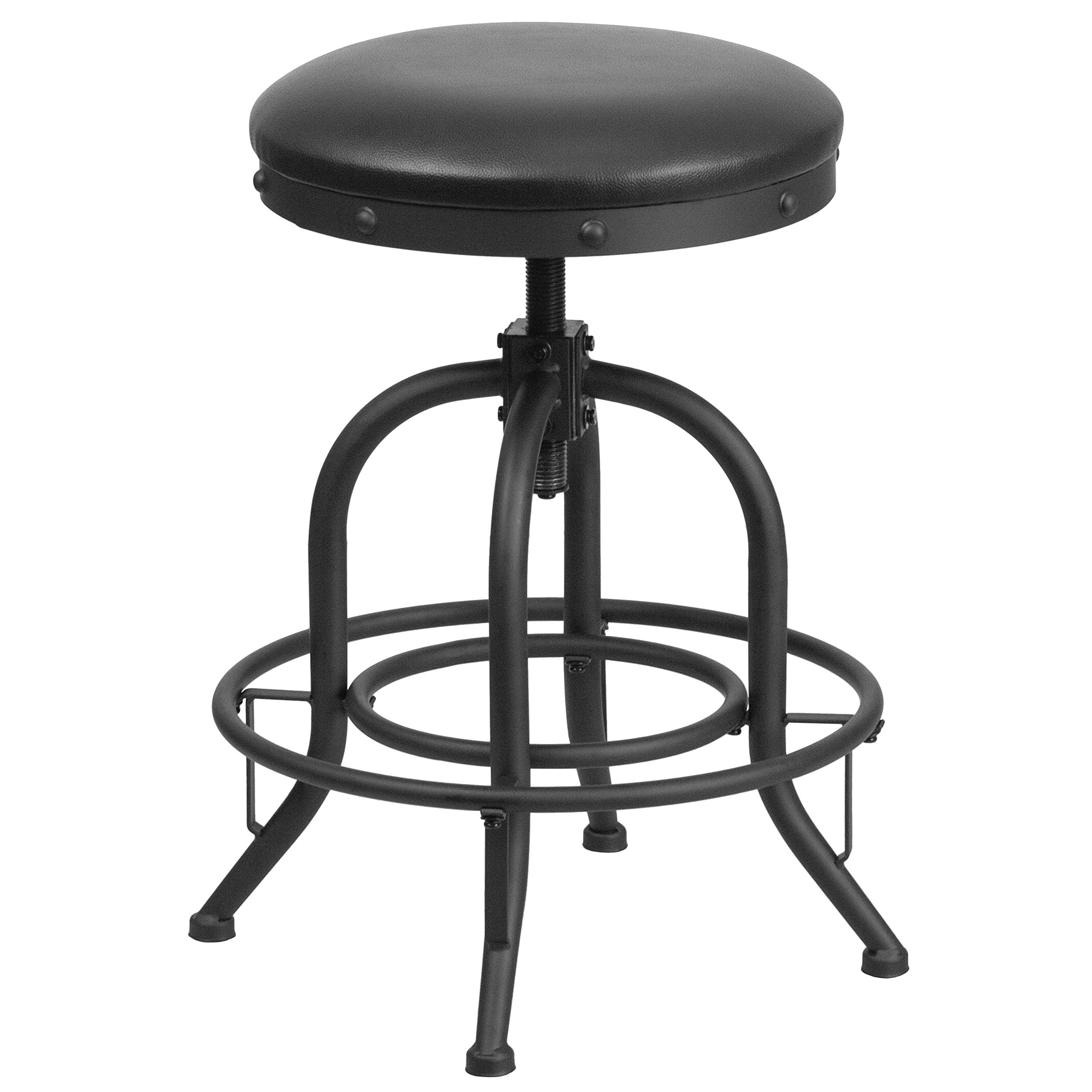 2 Pk. 24 Counter Height Stool with Swivel Lift Black Leather Seat