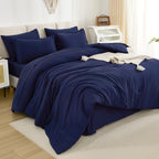 Litanika King Size Comforter Set Navy Blue - 7 Pieces Bed In A Bag King Beddding Comforter Sets, Solid Lightweight Bed Set With