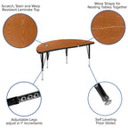 Flash Furniture 3 Piece 76" Oval Wave Collaborative Oak Thermal Laminate Activity Table Set - Height Adjustable Short Legs