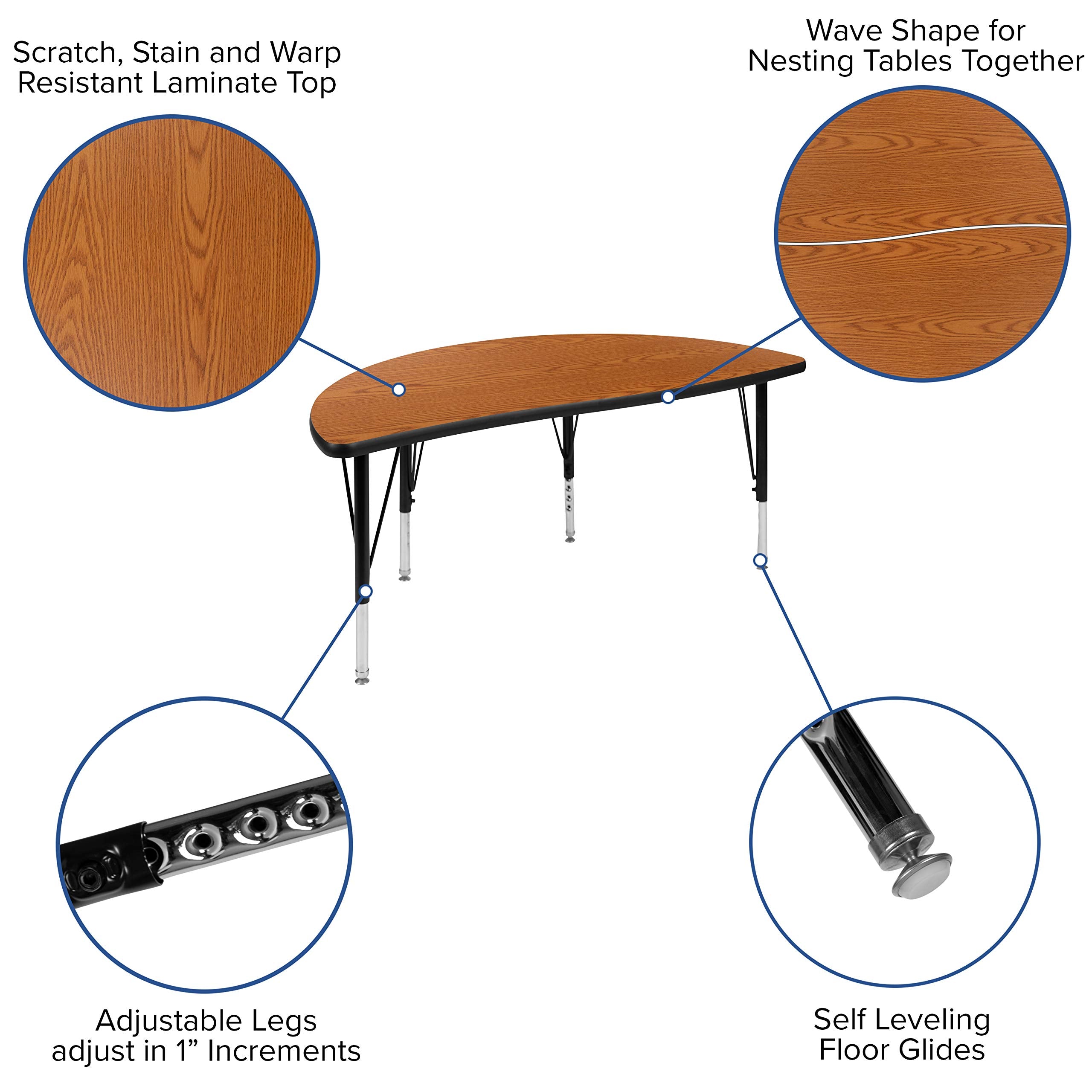 Flash Furniture 3 Piece 76" Oval Wave Collaborative Oak Thermal Laminate Activity Table Set - Height Adjustable Short Legs