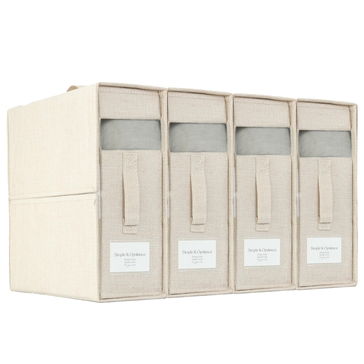 Simple&Opulence 4 Pack Bed Sheet Organizers and Storage, Linen Closet Organizers, Sheets Set Folder Storages with Window and Lab