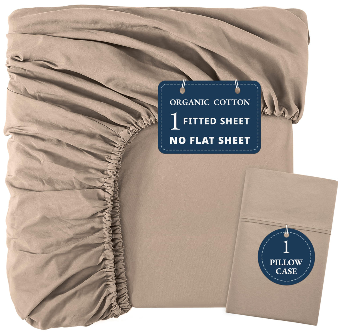 Lane Linen 100% Organic Cotton Twin Fitted Sheet & Pillowcase Set, Percale Weave, Ultra Soft, Breathable, Fits Mattress Up To 15