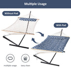 Suncreat Double Portable Hammock With Stand Included, 475 Lbs Capactiy, Extra Large Two Person Hammock, Blue Pattern