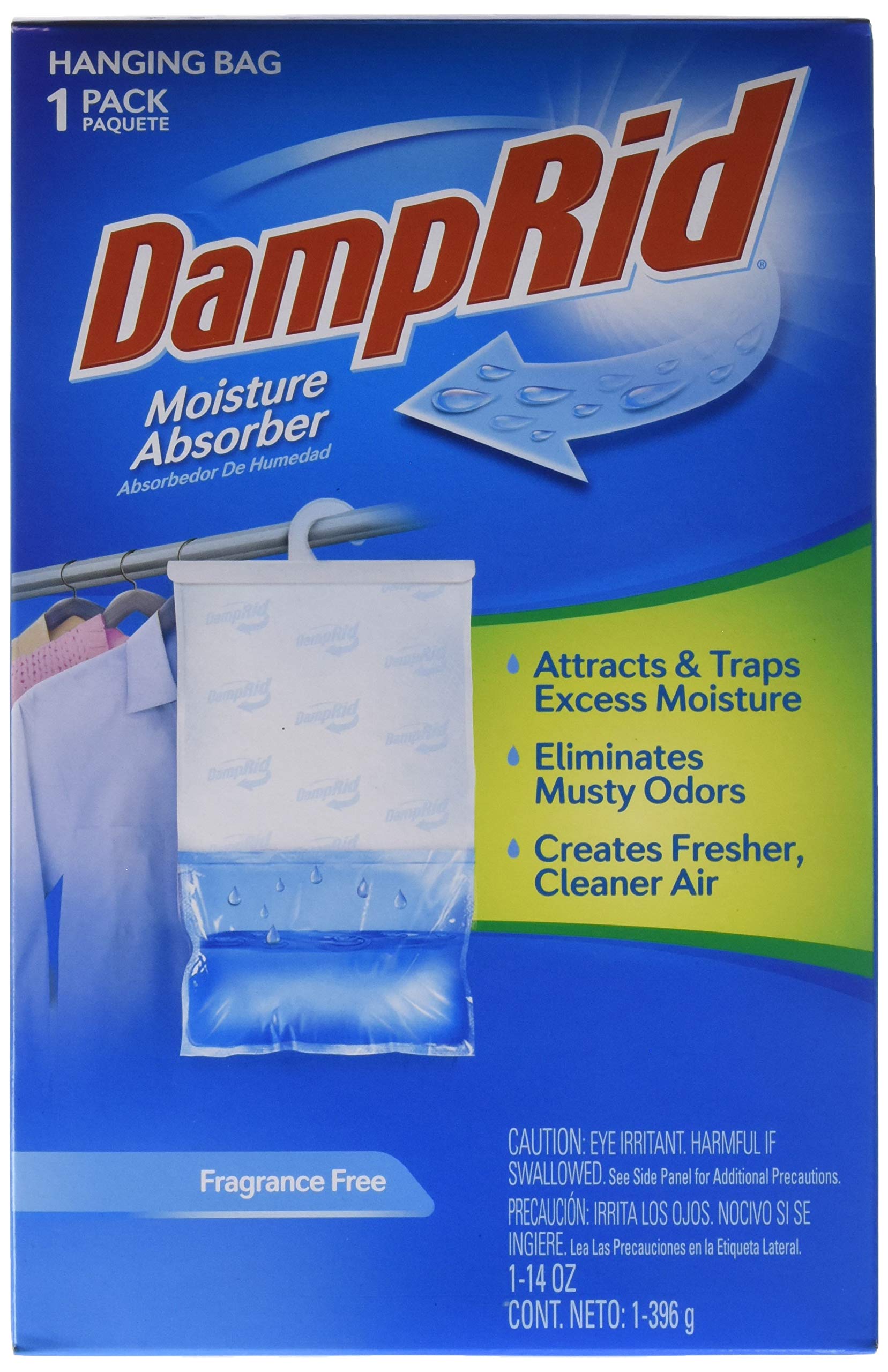 DampRid Fragrance Free Hanging Moisture Absorber, Inhibits Mold and Mildew, 14 ounce, pack of 6