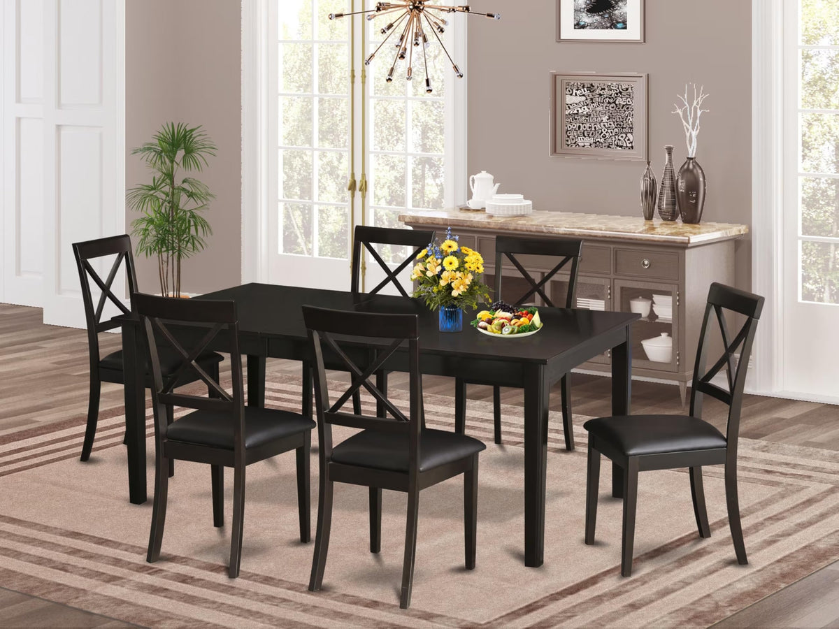 East West Furniture HEBO7-CAP-LC Henley 7 Piece Kitchen Set Consist of a Rectangle Table with Pedestal and 6 Faux Leather Dining Room Chairs, 42x72 Inch