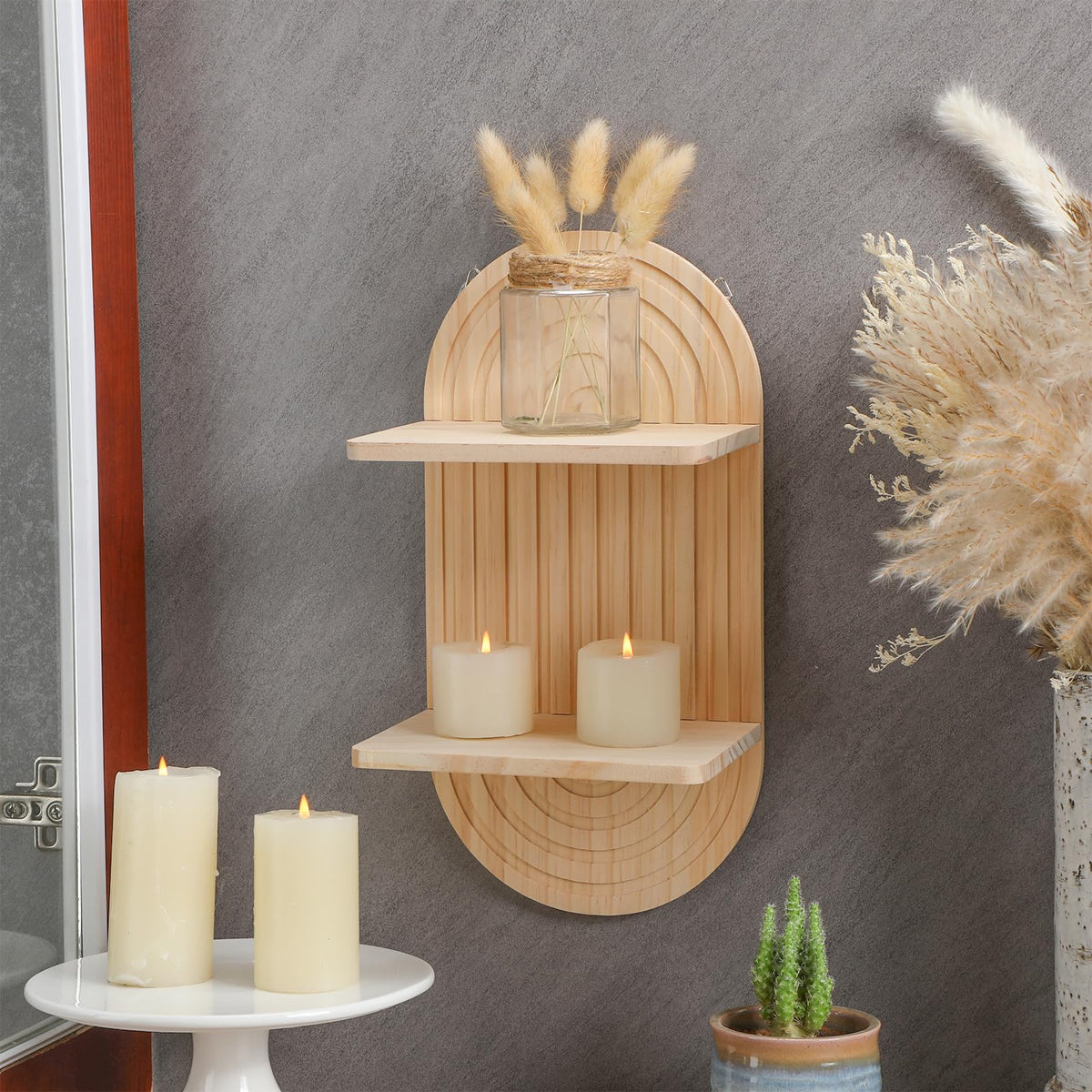 Tatuo 2 Pieces Boho Wooden Rainbow Wall Shelves Bohemian Hanging Shelf Wall Mount Book Shelf For Living Room Bathroom Bedroom Classroom Office Nursery Wall Decor (Arch)