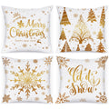 Lanpn Christmas Throw Pillow Covers 12X12 4 Pcs, 12 Inch White And Gold Bronzing Decorative Xmas Cushion Covers Pillow Cases 12