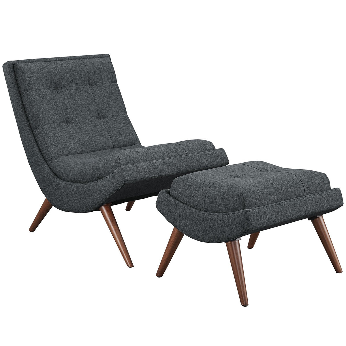 Modway Ramp Fabric Upholstered Lounge And Ottoman 2Piece Set In Gray