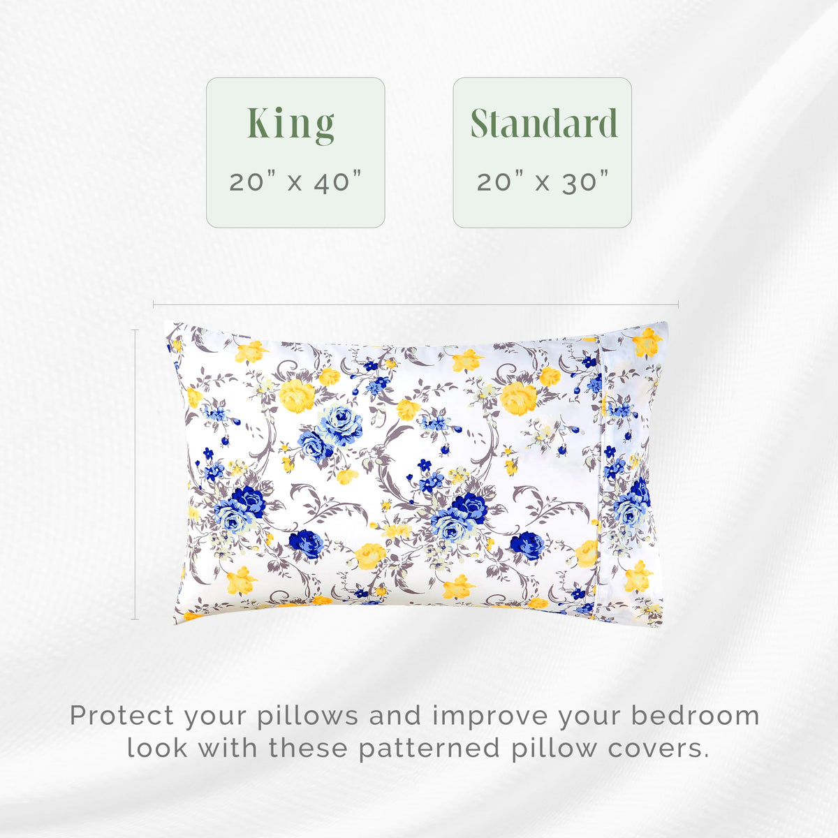Elegant Comfort Ultra Soft Set Of 2 Floral Print Pillowcases - 1500 Premium Hotel Quality Microfiber, Soft And Smooth Envelope Closure 2-Piece Pillow Covers - King, Gold Jenna