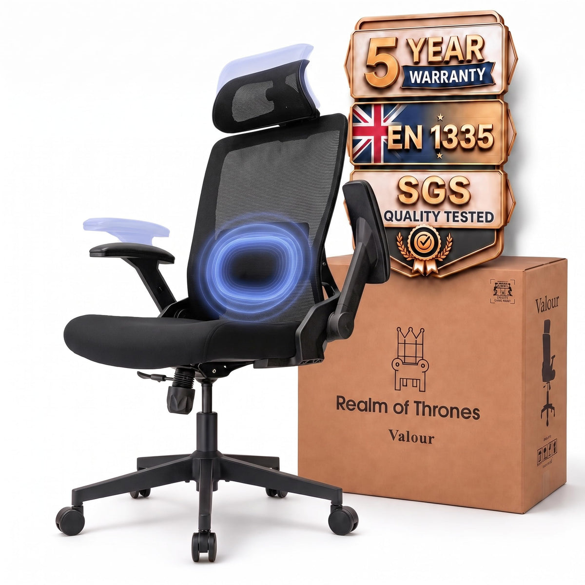 Realm Of Thrones Ergonomic Office Chair, 2D Flipup Armrests, Small Spaces