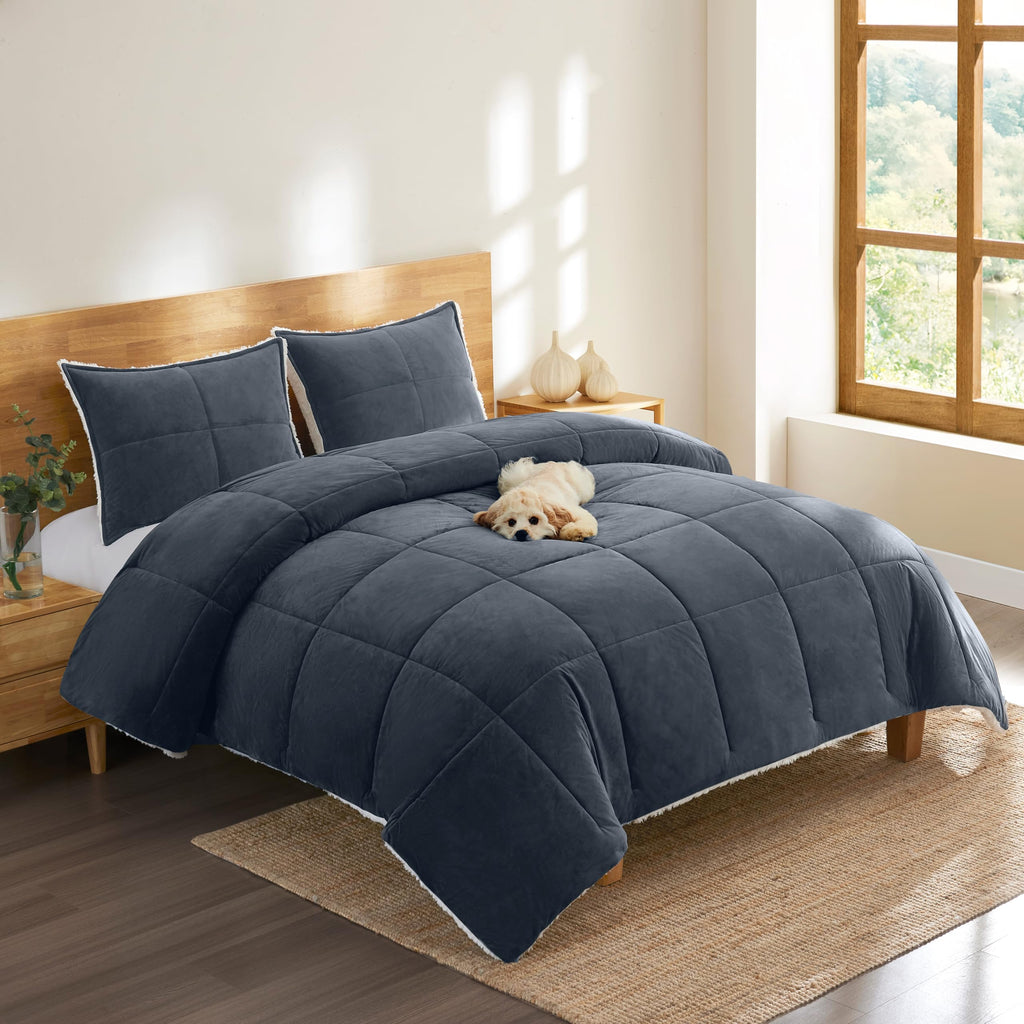 UGG Blissful Queen Comforter Set with 2 Pillow Shams, Reversible Fleece Bed Comforter, Ultra Warm Winter Bedding, Down Alternative, Imperial Blue, Full/Queen
