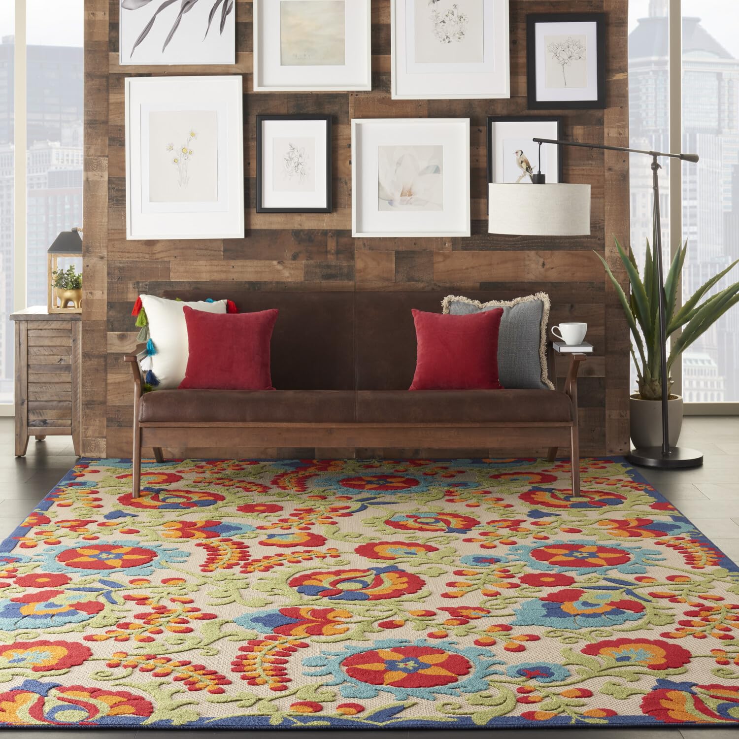 Nourison Aloha Indoor/Outdoor Multicolor 7' X 10' Area-Rug, Easy-Cleaning, Non Shedding, Bed Room, Living Room, Dining Room, Deck, Backyard, Patio (7X10)