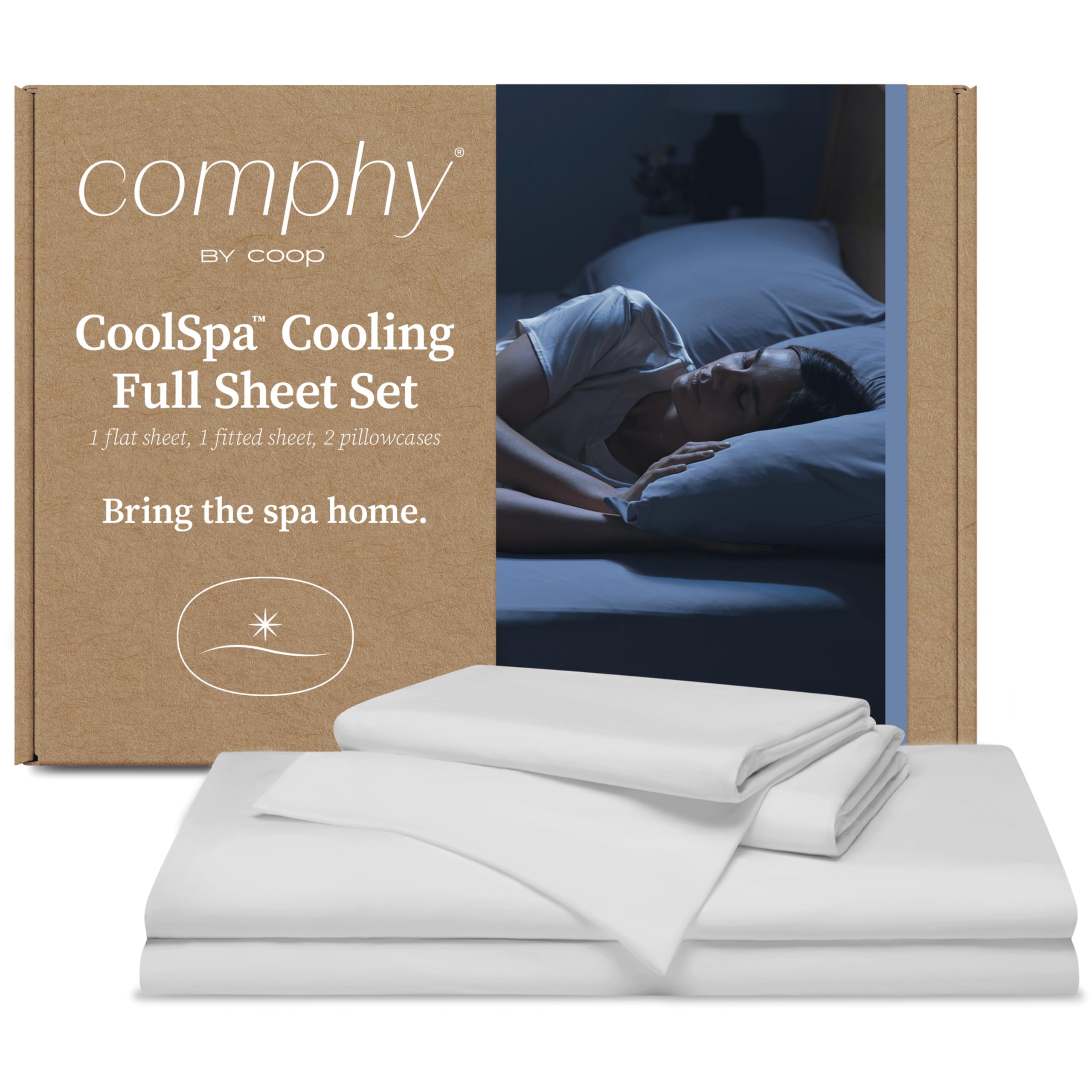 Coop Home Goods Comphy Coolspa Cooling Bed Sheets, 4 Piece Full Sheet Set, White Breathable Cooling And Super Soft, Luxury Spa &