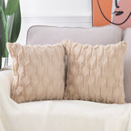 Madizz Set Of 2 Soft Plush Short Wool Velvet Decorative Throw Pillow Covers 20X20 Inch Khaki Square Luxury Style Cushion Cases P