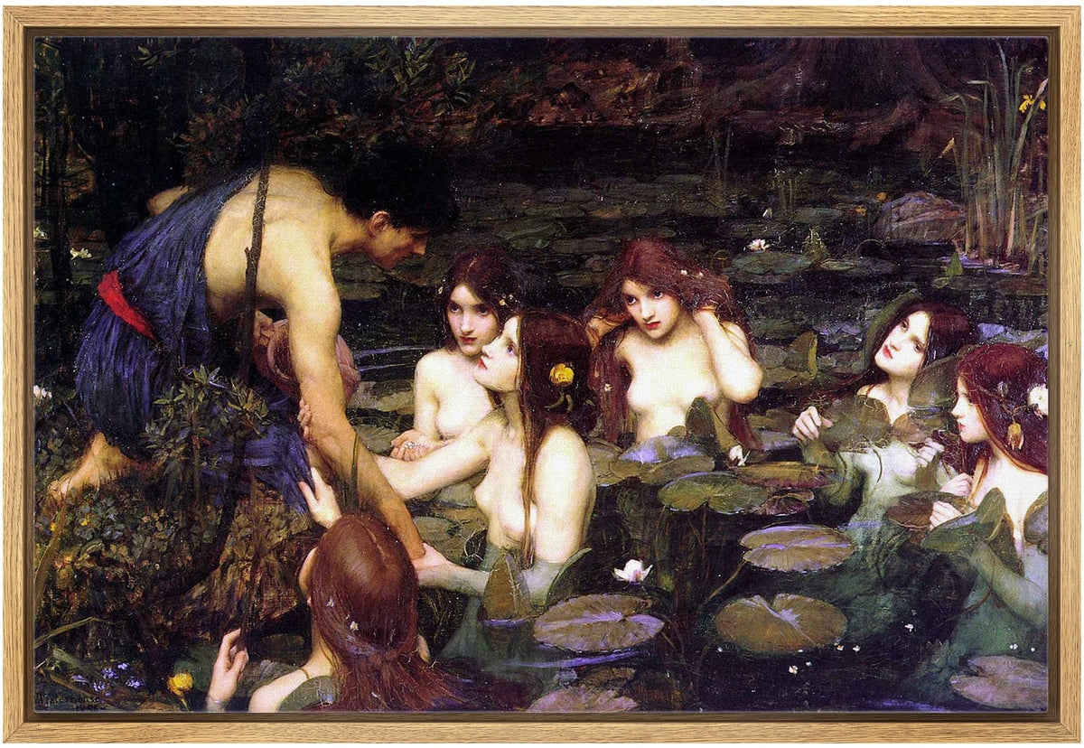 wall26 Framed Canvas Print Wall Art Hylas & The Nymphs by John William Waterhouse People Illustrations Fine Art Traditional Colorful Cultural for Living Room, Bedroom, Office - 24x36 Natural