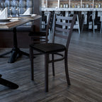 Flash Furniture HERCULES Series Black Ladder Back Metal Restaurant Chair - Mahogany Wood Seat