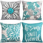 Rysmiyou Decorative Throw Pillow Covers 20X20 Inch Pillow Covers Set Of 4 Teal Pillow Cover Linen Square Pillow Case,Farmhouse T