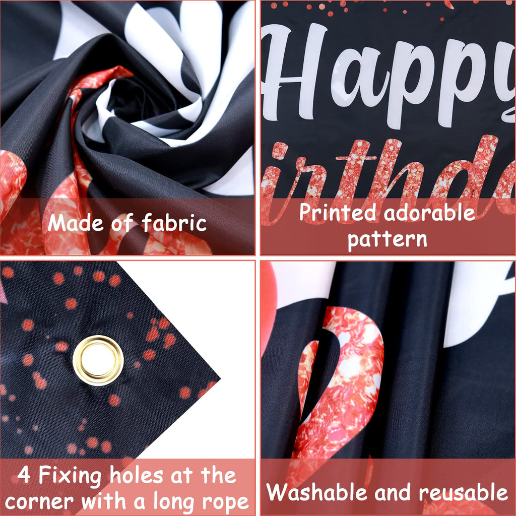Trgowaul Happy Birthday Banner Backdrop - Red Black Birthday Party Decorations, Birthday Party Supplies Kids Men Women, Bday Gif