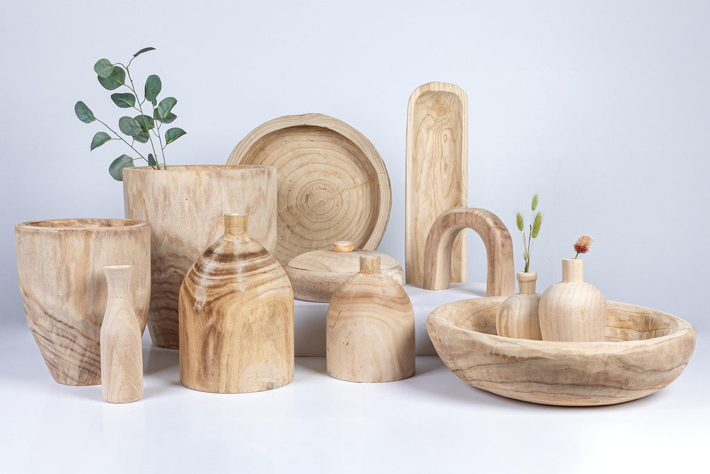 Creative Co-Op Paulownia Wood Hand Carved Tray