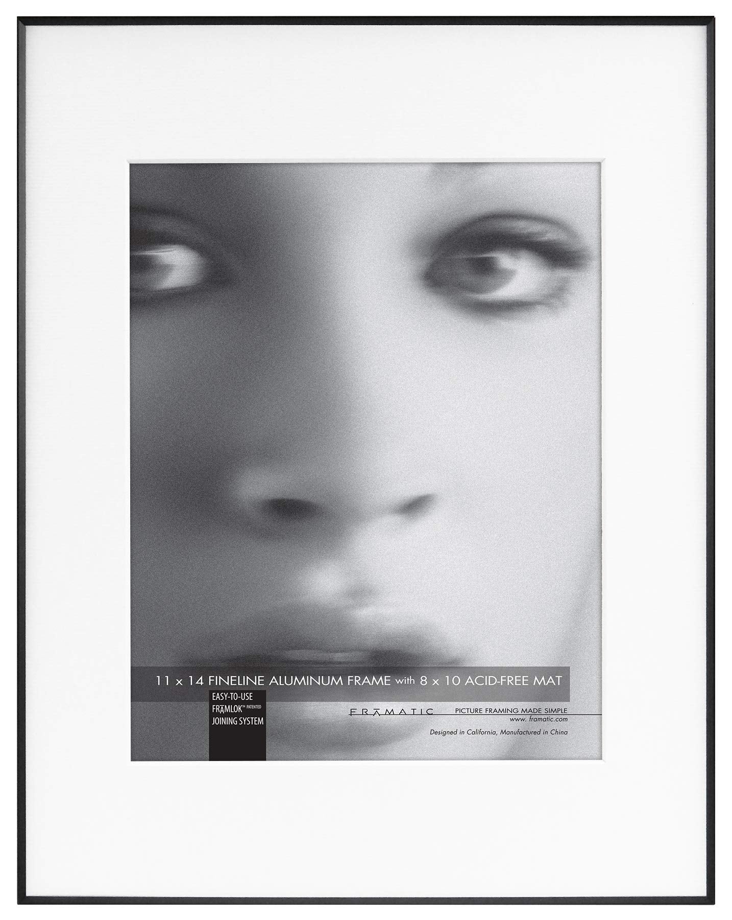 MCS Framatic Fineline Aluminum Frame, Black, 11 x 14 in matted to 8 x 10 in, Single