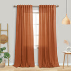 Mrs.Naturall Burnt Orange Curtains 84 Inch Length For Living Room,Back Tab Fall Funky Boho Decor Linen Semi Sheer Curtain Drapes For Bedroom 84 Inches Long Set 2 Panels