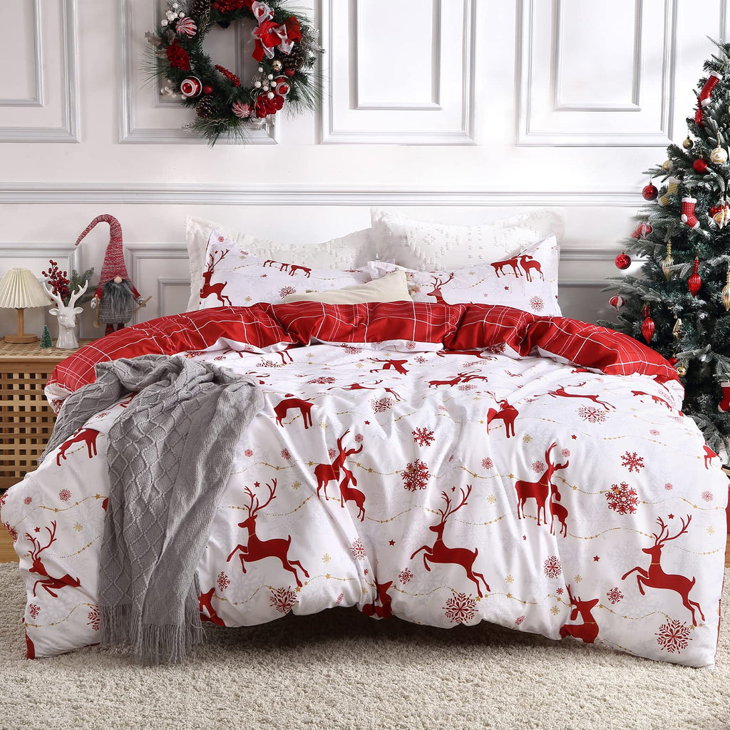 Caromio Christmas Duvet Cover Queen, Reversible Printed Comforter Cover Set Christmas Holiday Decorative Bedding, Soft Microfibe