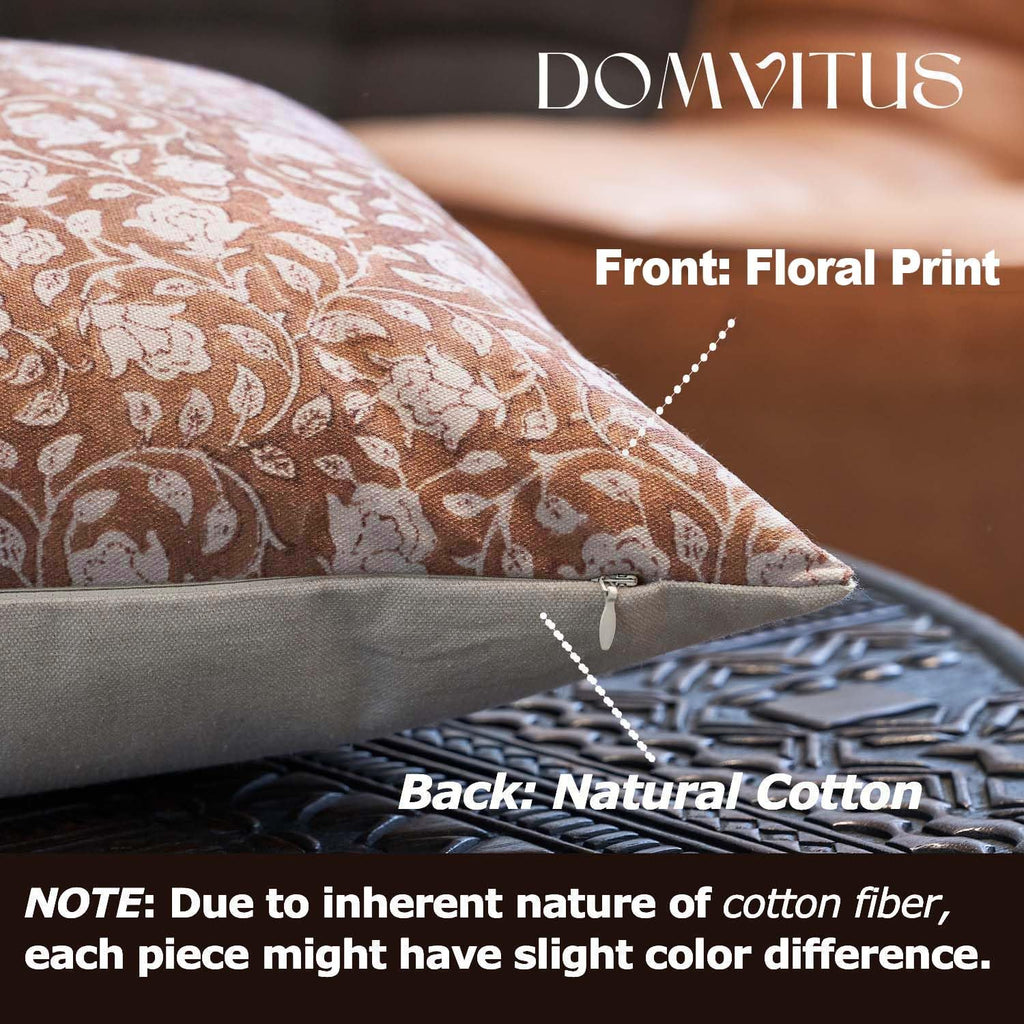 Domvitus Floral Pillow Covers 18X18, Throw Pillows For Couch, Floral Print Pillow Cover, Decorative Neutral Accent Throw Pillow Covers For Living Room, 1Pc, Brownish Orange