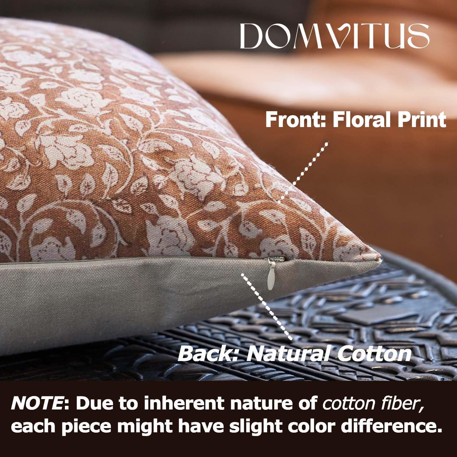 Domvitus Floral Pillow Covers 18X18, Throw Pillows For Couch, Floral Print Pillow Cover, Decorative Neutral Accent Throw Pillow Covers For Living Room, 1Pc, Brownish Orange