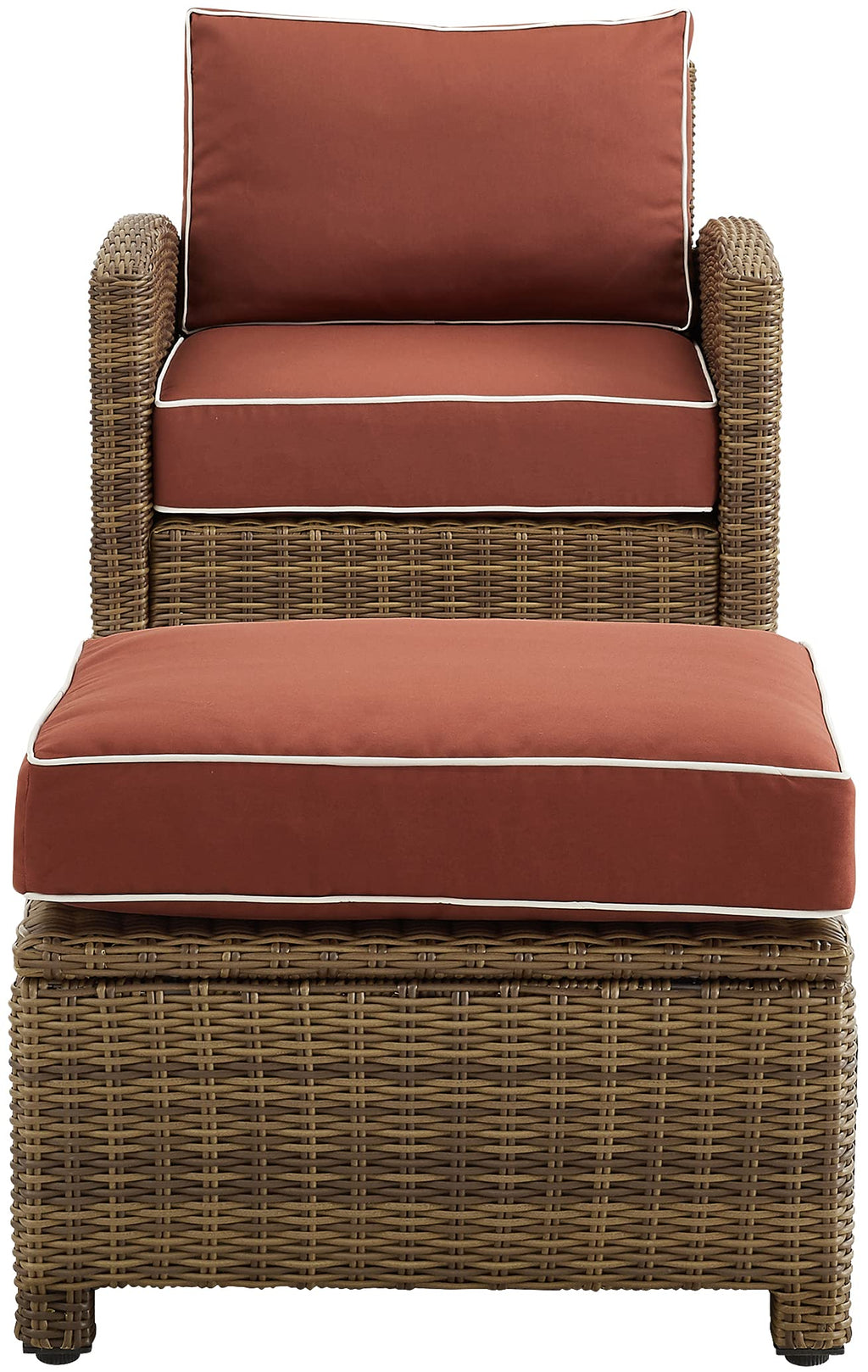 Crosley Furniture Bradenton 2-Piece Outdoor Chair and Ottoman Set, Wicker Patio Conversation Sets for Porch, Brown with Sangria Cushions