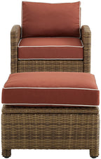 Crosley Furniture Bradenton 2-Piece Outdoor Chair and Ottoman Set, Wicker Patio Conversation Sets for Porch, Brown with Sangria Cushions
