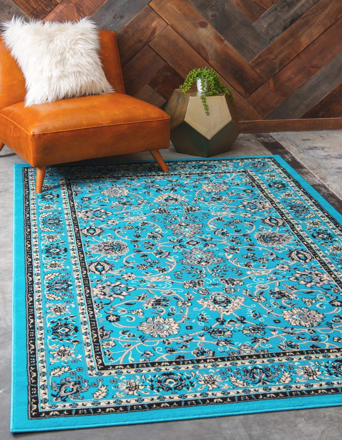 Unique Loom Sialk Hill Collection Area Rug - Washington (5 3 x 8 Rectangle Turquoise/Black)