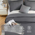 Satisomnia Queen Comforter Set Grey, Soft Seersucker Comforters Queen Size Bed, 3 Pieces Lightweight Down Alternative Bedding Co