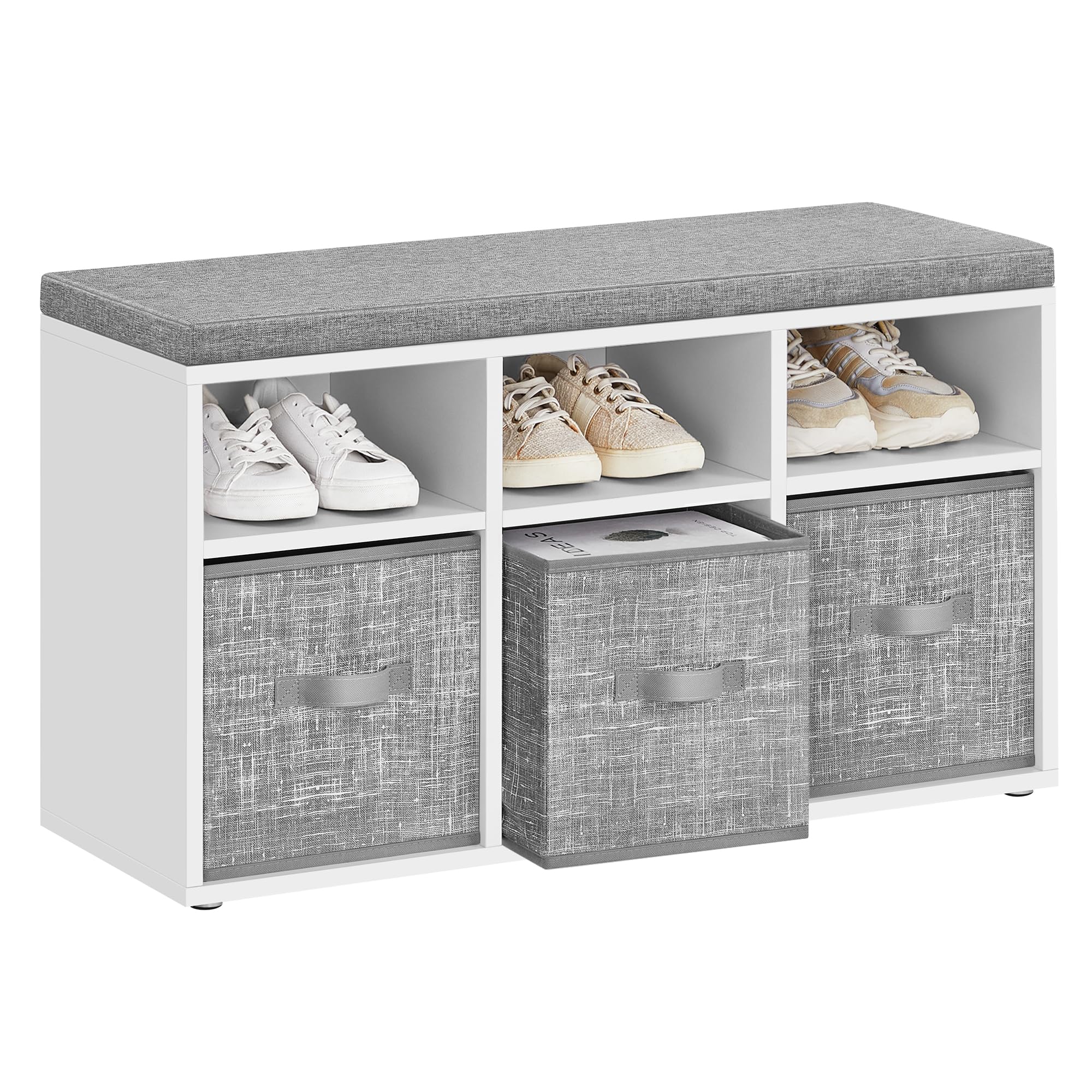 VASAGLE Shoe Bench with Cushion, Shoe Storage Bench with 6 Compartments and 3 Adjustable Shelves, Entryway Bench with 3 Storage 