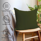 Cotton Canvas Throw Pillow Covers By Encasa Pack Of 2 Leaf Green 18'X18' No Insert With Hidden Zipper | Decorative Cushion Cov