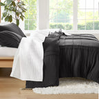 Comfort Spaces Black King Size Duvet Cover Set - 3 Pieces Pintuck Pleated Duvet Cover King, All Season Lightweight, Extra Softness Pre-Washed Microfiber King Bedding Cover Shams, King/Cal King
