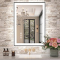 Amorho 20x 28 LED Bathroom Mirror with Black Frame, Front Light and Backlit(Controlled Separately), Stepless Dimmable, Anti-Fog,