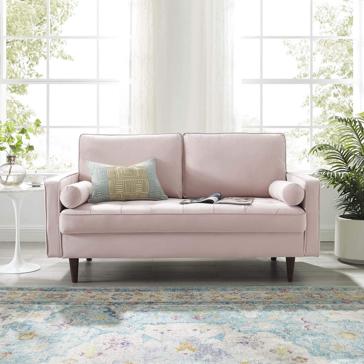 Modway Valour Performance Velvet Loveseat, Pink Valour Performance Velvet Loveseat