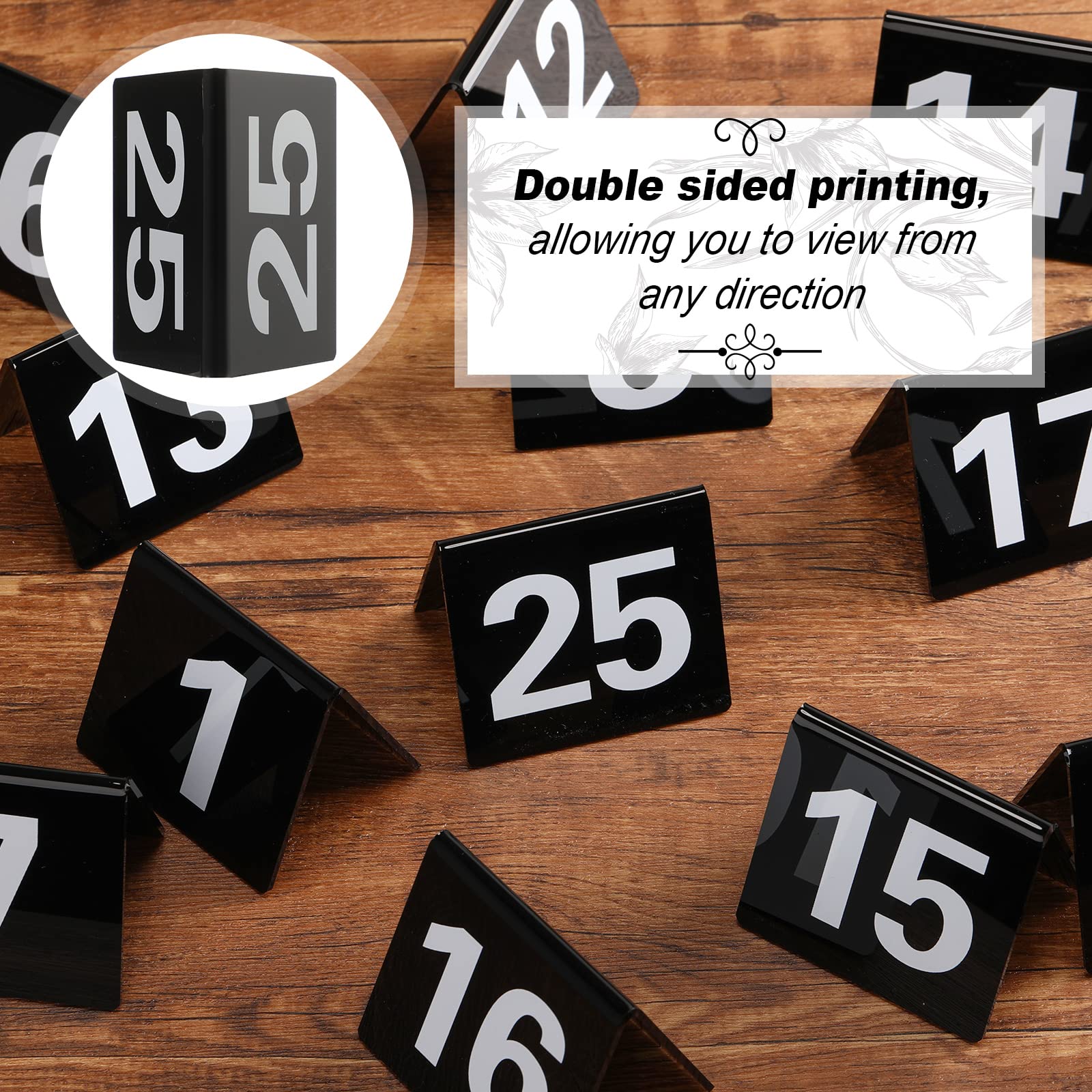 Tuanse Table Numbers 1-25 Acrylic Double Side Numbered Table Tents Plastic Restaurant Wedding Table Number Table Tent Numbers Ca