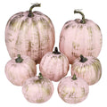 7 Pcs Assorted Artificial Gold Brushed Pink Pumpkins Rustic Decorative Pumpkins Foam Pumpkins for Fall Halloween Harvest Wedding
