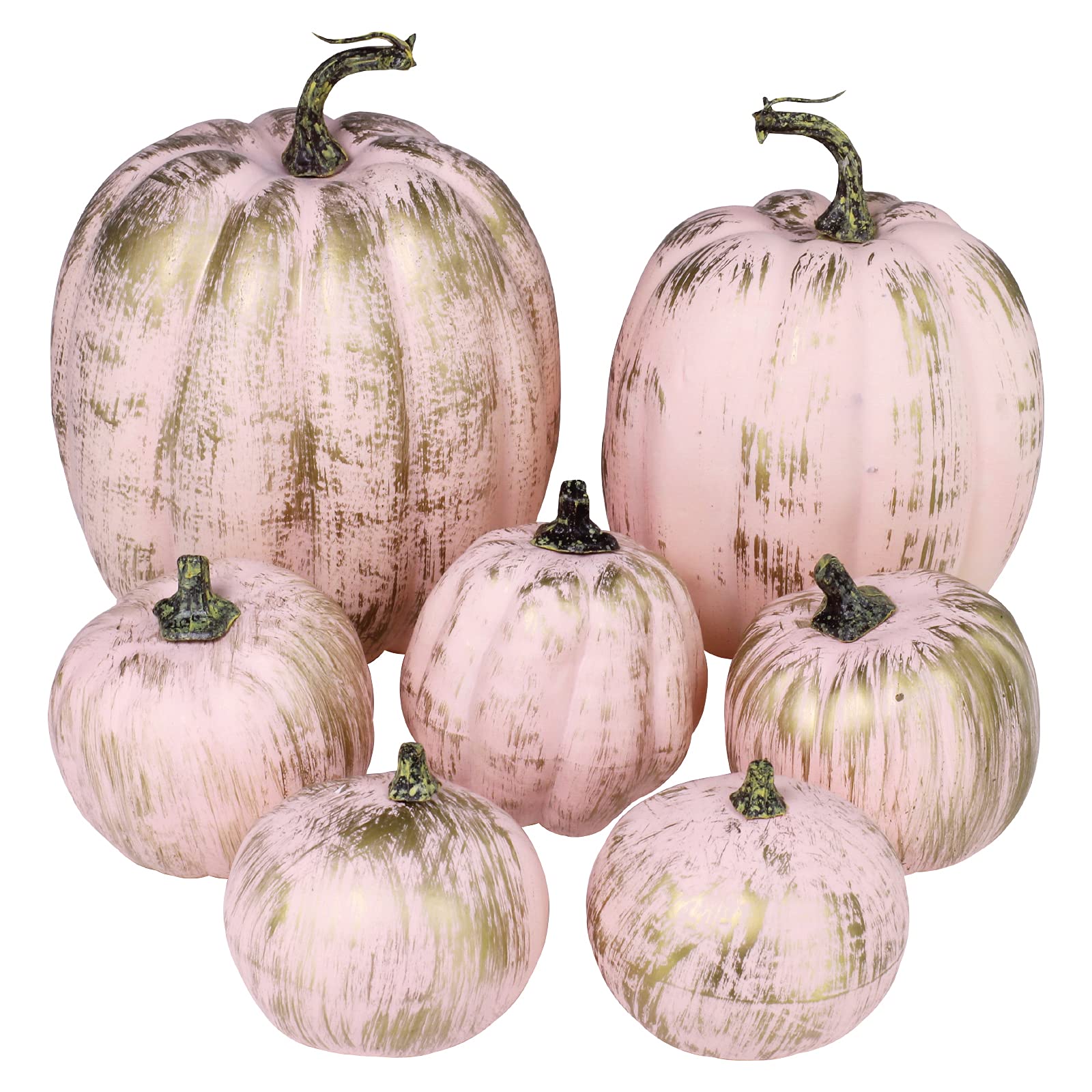 7 Pcs Assorted Artificial Gold Brushed Pink Pumpkins Rustic Decorative Pumpkins Foam Pumpkins for Fall Halloween Harvest Wedding