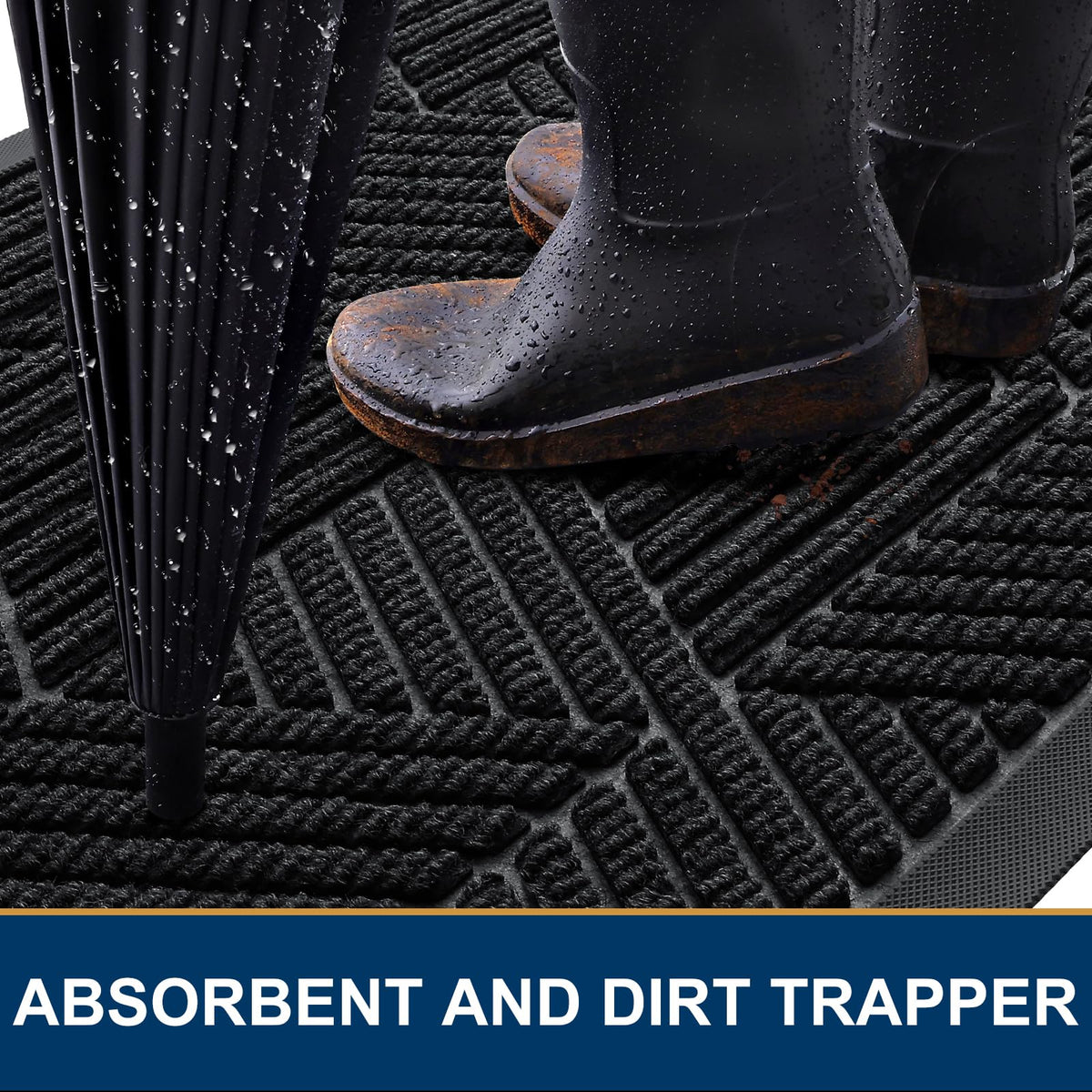 Smiry Front Door Mat Outside Entrance, Heavy Duty Sturdy Natural Rubber Doormat, Trap Dirt And Moisture, Easy Clean Low Profile Welcome Floor Mats For Indoor Outdoor Entry, 29.5X17 Inch, Black