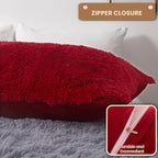 Mego Luxury Fluffy Body Pillow Cover, 20X54 Shaggy Faux Fur Body Pillow Case, Red Soft Plush Fuzzy Body Pillowcase, Decorative F