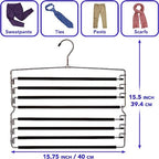 8-Tier Foldable Trouser Hanger, Removable Padded Bars, 8-Pair Capacity, Chrome Finish
