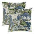 Wsunsal Chinoiserie Pillow Covers 24X24 Inch Set Of 2, Asian Scenic Blue And Kelly Green Throw Pillows Farmhouse Chinoiserie Out