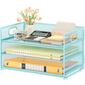 Subekyu 3 Tier Paper Desk Organizer With Handle And 1 Pc Slideable Letter Tray, A4 Paper File Folder Sorter Metal Mesh Organizer