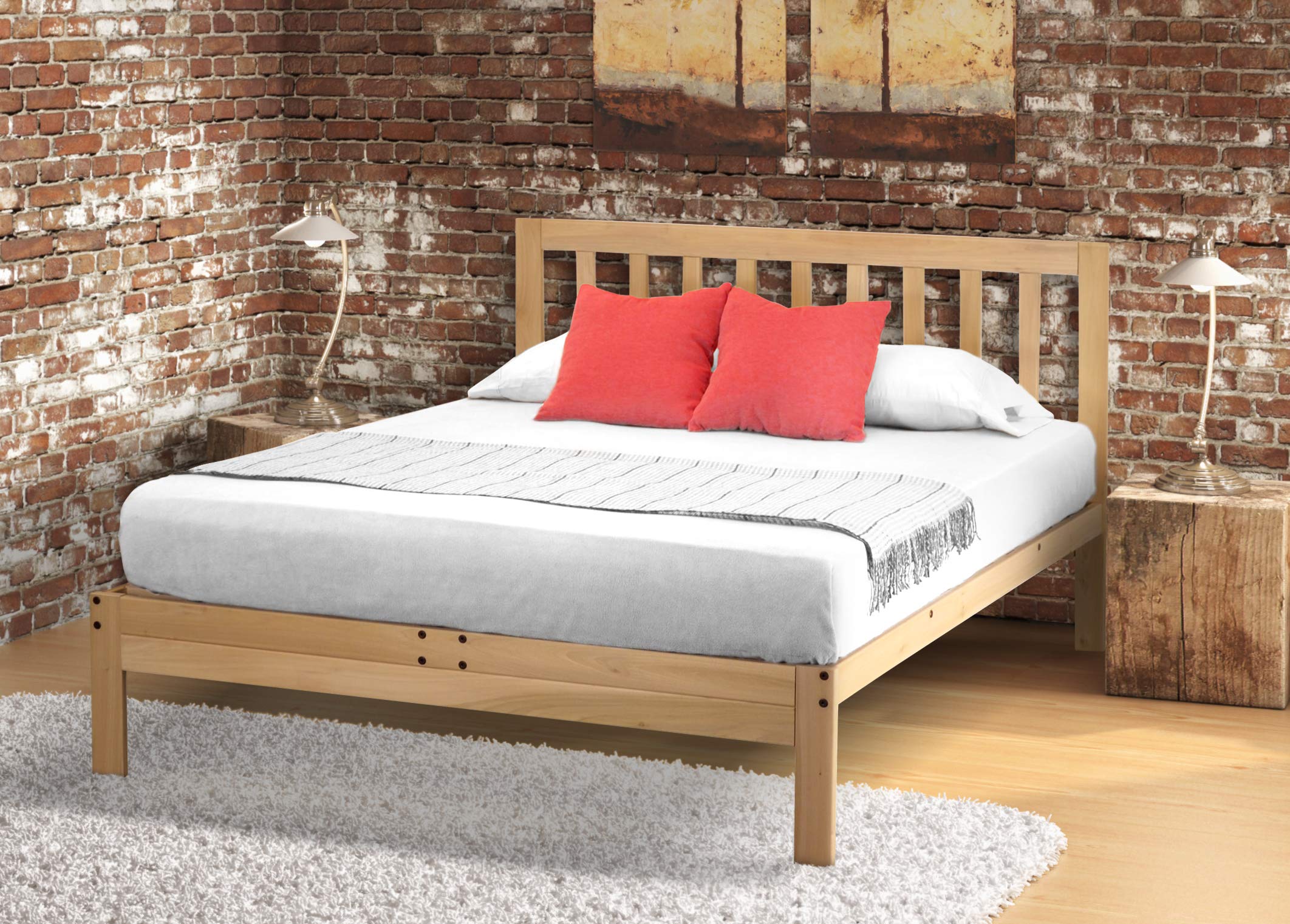 KD Frames Charleston Platform Bed - Queen Bed Frame - Unfinished Wood Bed Frame - Natural, Minimalist Bed with Slatted Headboard