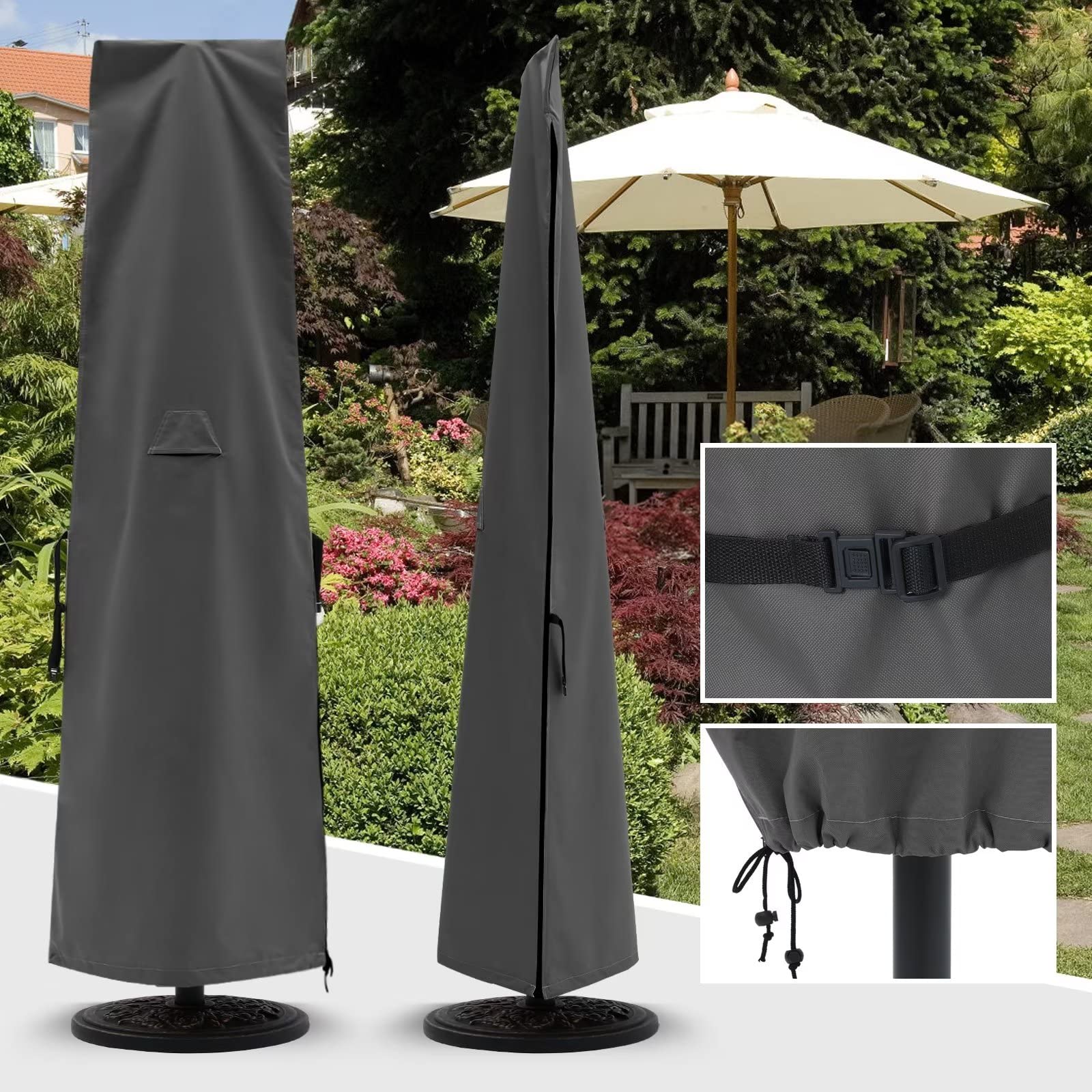 Patio Umbrella Cover For 6.5Ft To 14Ft Gray By Abccanopy
