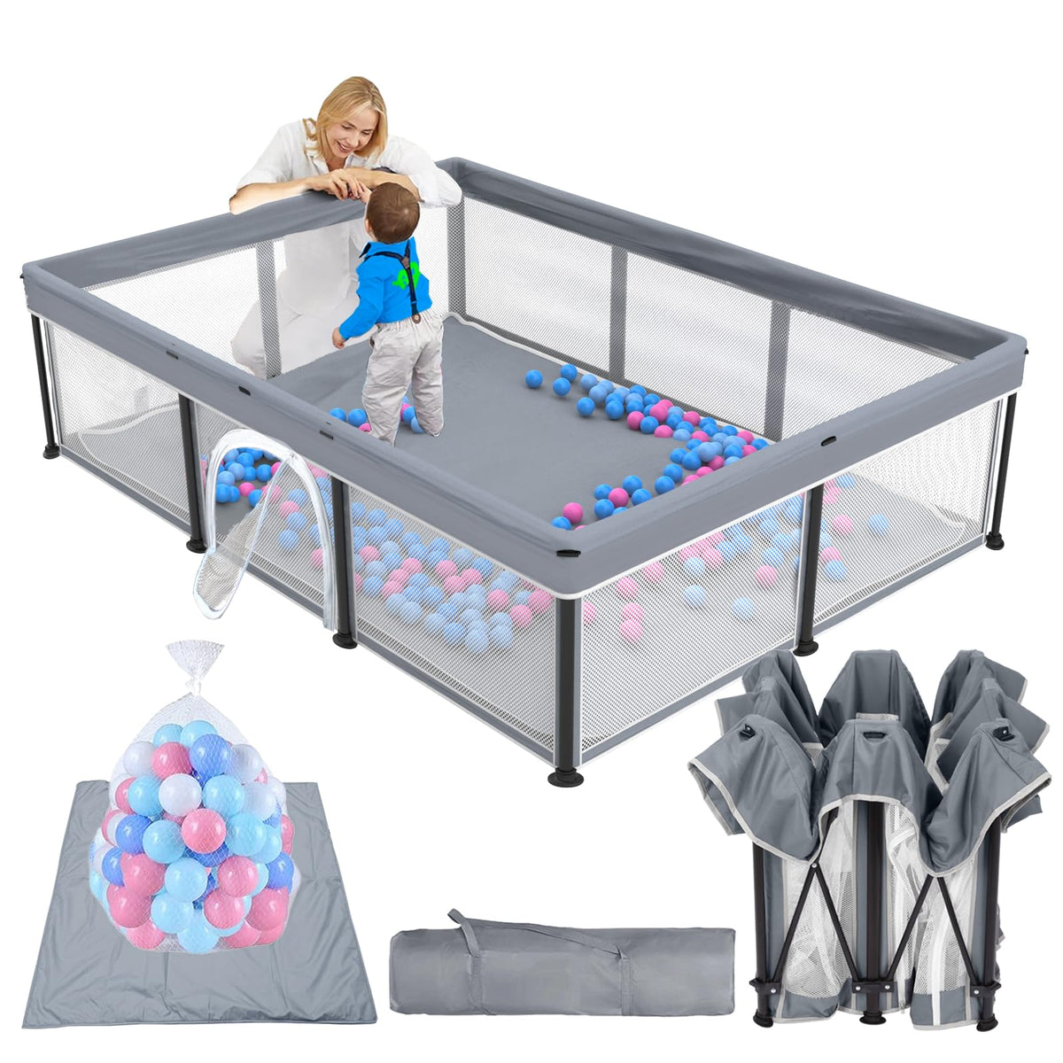 TOREVSIOR Foldable Baby Playpen with Mat, 50  71 F oldable P laypen for Babies and Toddlers, Indoor & Outdoor Kids Safety Play P