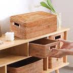 Fiyammy Rattan Basket With Lid, Large Lidded Basket For Storage Rattan Box(15.3' L  11.4'W  9.5'H)